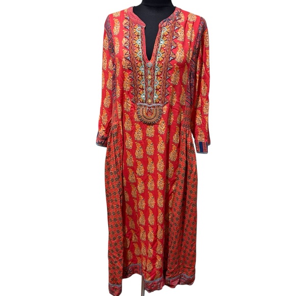 Soft Surroundings Red and Blue Midi Dress size L - Picture 2 of 14